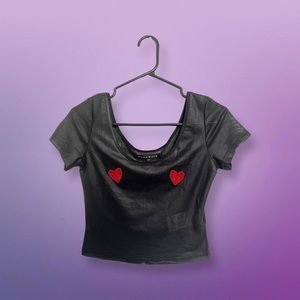 punk rave sheer crop top with skeleton heart patches